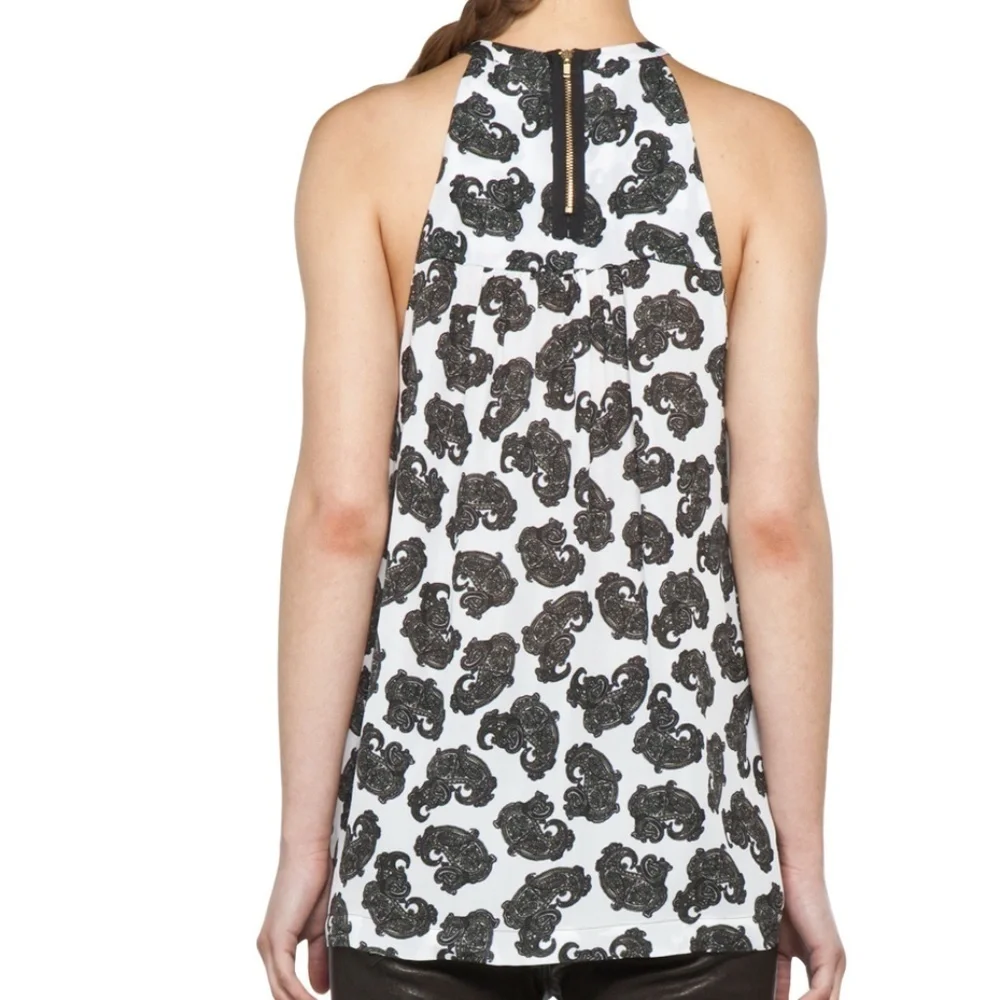A.L.C. 100% Silk Lil White Paisley Sleeveless Top Zipper Back Size S
